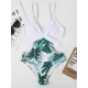 Monokini Spaghetti-Neck Monstera Ceriman Color-Block One-Piece Swimwear