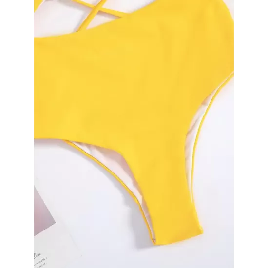 Solid Color Knotted Split One-Piece Swimsuit