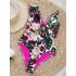 Floral Lion Print Falbala One Shoulder One-Piece Swimsuit