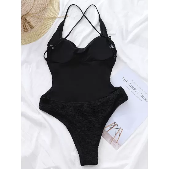 Strapless Solid Color Backless Slim Halterneck One-Piece Swimwear