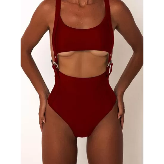 Adjusting Buckle Bandage Hollow One-Piece Swimwear