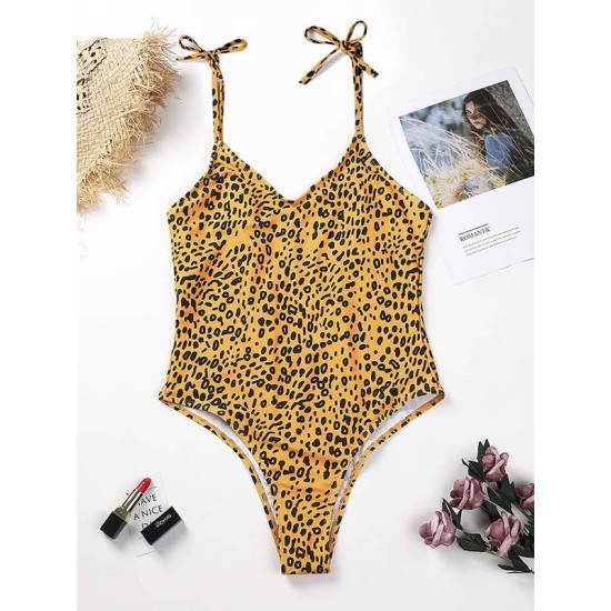 Leopard Print Knotted One-Piece Swimwear