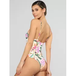 Floral Printed Hollow Backless Sexy One-Piece Swimwear