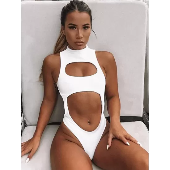 Sexy Zipper Hollow One-Piece Bikini Swimsuit