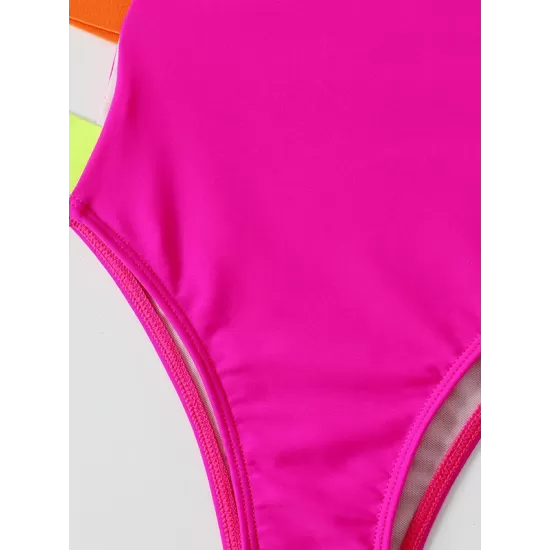 Fuchsia Contrast Color One-Piece Swimsuit