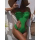 Beach Padded Hollow Falbala Spaghetti-Neck One-Piece Swimwear