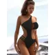 Padded Belly-Hollow One-Shoulder Hollow Solid Color One-Piece Swimwear