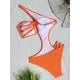 Padded Belly-Hollow One-Shoulder Hollow Solid Color One-Piece Swimwear