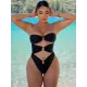 Padded Belly-Hollow Solid Color Tube One-Piece Swimwear