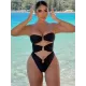 Padded Belly-Hollow Solid Color Tube One-Piece Swimwear