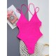 Hollow Padded Solid Color Deep V-Neck One-Piece Swimwear