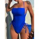 Padded Backless Drawstring Solid Color One-Piece Swimwear