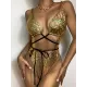 Padded Backless Bandage Hollow Snakeskin One-Piece Swimwear