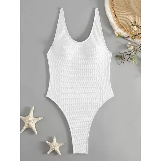 Backless Solid Color Padded U-Neck One-Piece Swimwear