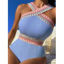 Padded Hollow Striped One-Piece Swimwear