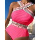 Padded Hollow Striped One-Piece Swimwear