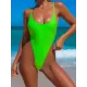 Solid Color Backless Bandage Split Bikini Swimsuit