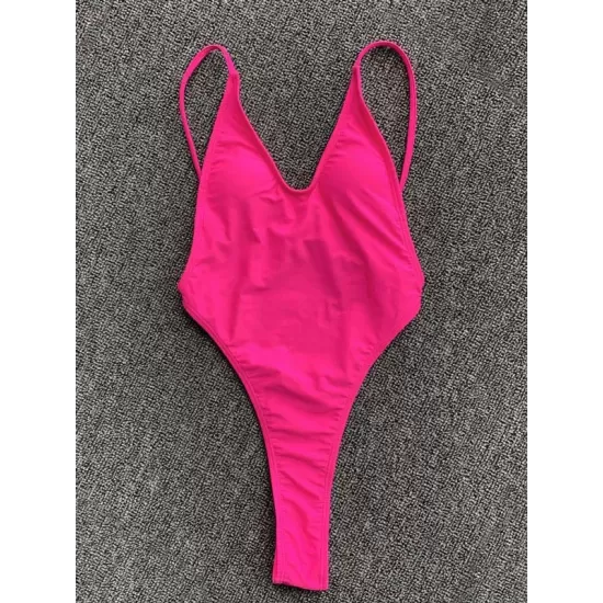 Solid Color Backless Bandage Split Bikini Swimsuit