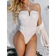 Plain Ruffled Bandeau Backless Tight One-Piece Swimwear