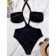 Solid Color Monokini Halterneck Hollow Backless One-Piece Swimwear