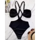 Solid Color Monokini Halterneck Hollow Backless One-Piece Swimwear