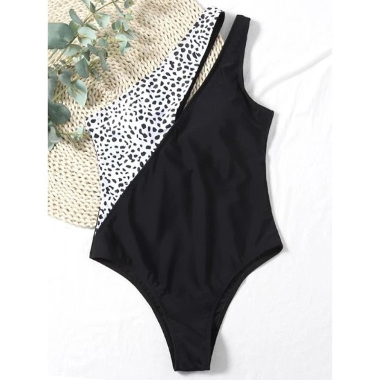 Leopard Split-Joint One-Shoulder Padded Elasticity One-Piece Swimwear