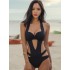 Belly-Hollow Strapless Backless Solid Color Halterneck Monokini Swimwear