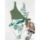 Deep V-Neck Monstera Ceriman Split-Joint One-Piece Swimwear