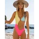 Belly-Hollow Color-Block Sleeveless Backless One-Piece Monokini Swimwear