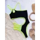 One-Shoulder Hollow Contrast Color One-Piece Swimwear