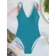 Solid Color V-Neck Decoration One-Piece Swimwear