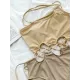 Beige One-Shoulder Drawstring Hollow One-Piece Swimsuit