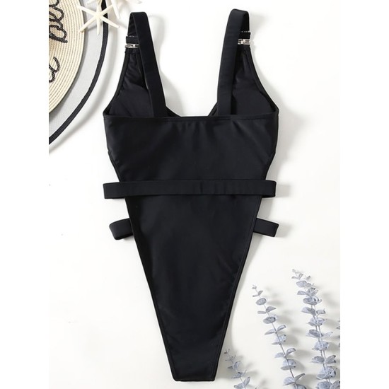 Sexy Sleeveless Split-Joint Hollow Monokini Swimwear