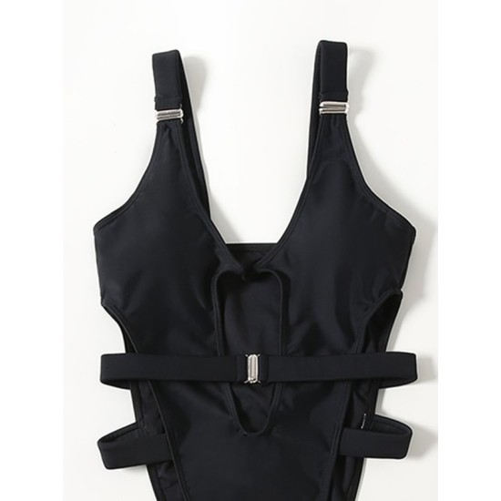 Sexy Sleeveless Split-Joint Hollow Monokini Swimwear