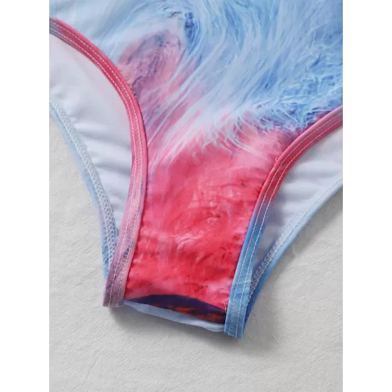 Tie-Dyed Long Sleeve High-Waisted Split Rash Guards