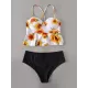 Floral-Print Underwired Falbala Split Bikini Swimsuit