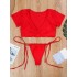 Solid Color Sexy Bandage Short Sleeve Split Tankini Swimsuit