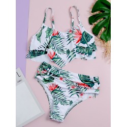 Floral-Print Falbala Folds Split Tankini Swimsuit