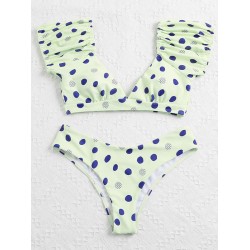 Polka-Dot Puff Sleeves Split Tankini Swimsuit