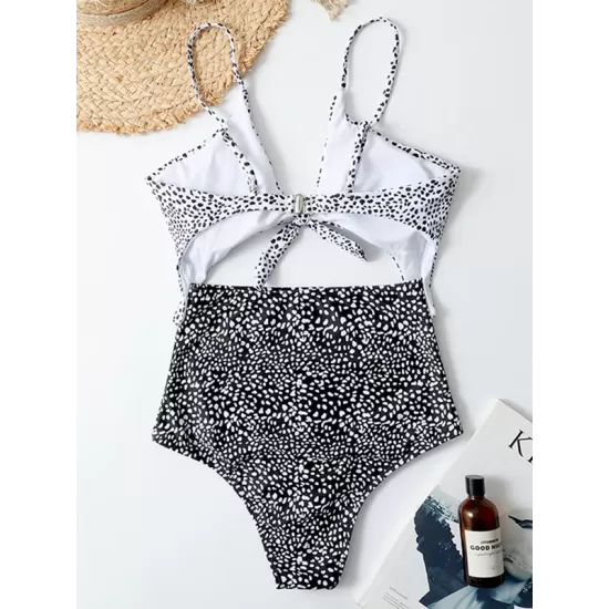 Polka-Dot Tankini Hollow Knotted One-Piece Swimwear