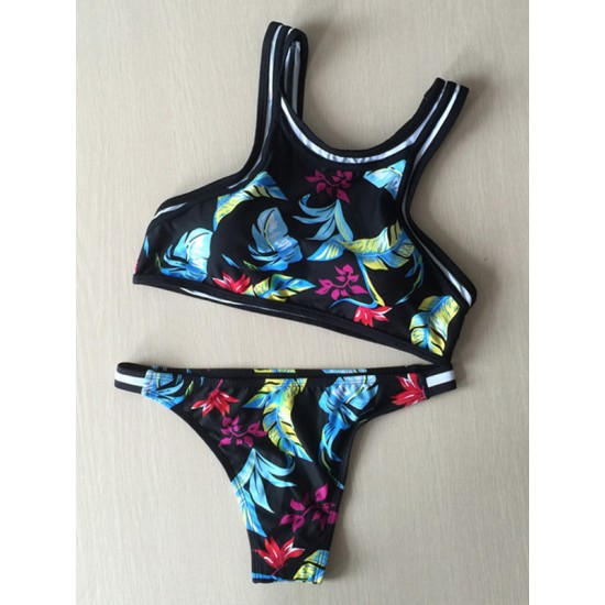 Sports Style Floral Bralette Tankini Swimwear