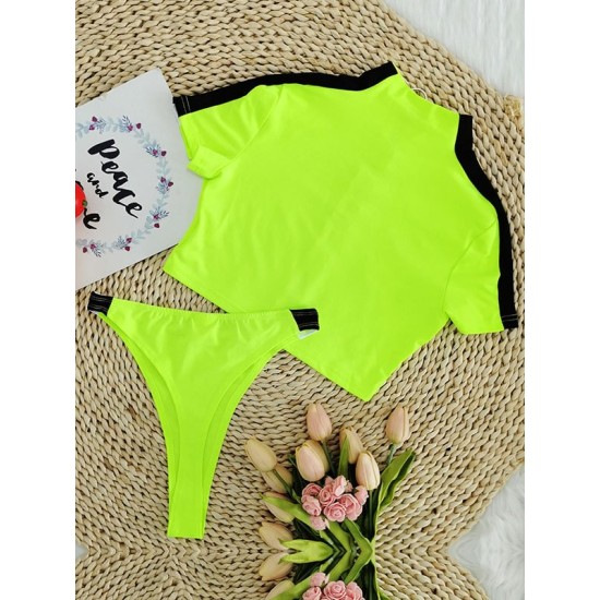 Short Sleeve Zipper Tight Brazilian Tankini Swimwear