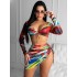 Colorful Long Sleeve Split Tankini Swimsuit+Cover-Ups Three-Piece Set