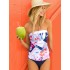 Abstract Printed Bandeau Slim Tankini Swimsuit