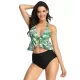 Floral Printed Falbala High-Waisted Backless Tankini Swimwear