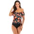 One-Shoulder Floral Printed High-Waisted Tankini Swimwear