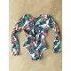 Fashion Floral Print Zipper Sexy  One-Piece Wetsuit Swimwear