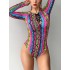 Long Sleeve Color-Block Snake-Print Bandage Wetsuit