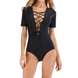 Sexy Bandage Deep V-Neck Short Sleeve Wetsuit