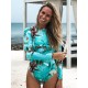 Long-Sleeves Sun-Protection Floral Printed One-Piece Wetsuits